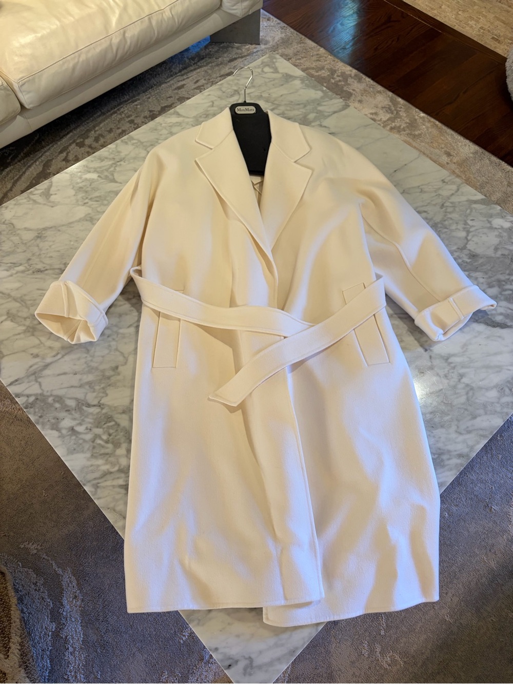 MaxMara Cream Wool Long Coat with Belt
